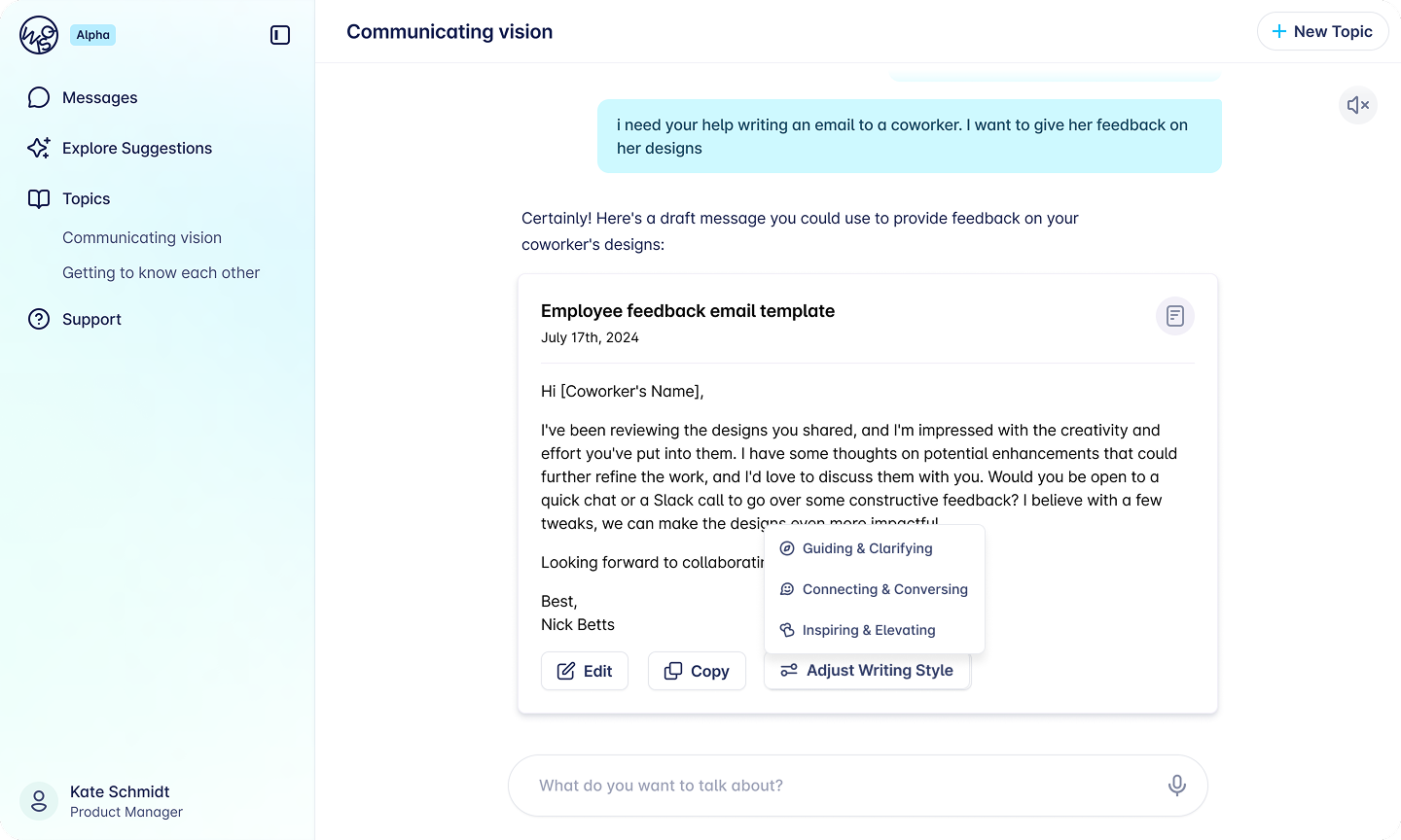 Wisq design iteration showing hover-state behavior.